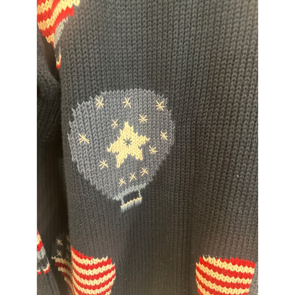 Vintage Patriotic Hot Air Balloon Cardigan Navy Cotton hand Knit Peru read - Picture 6 of 11